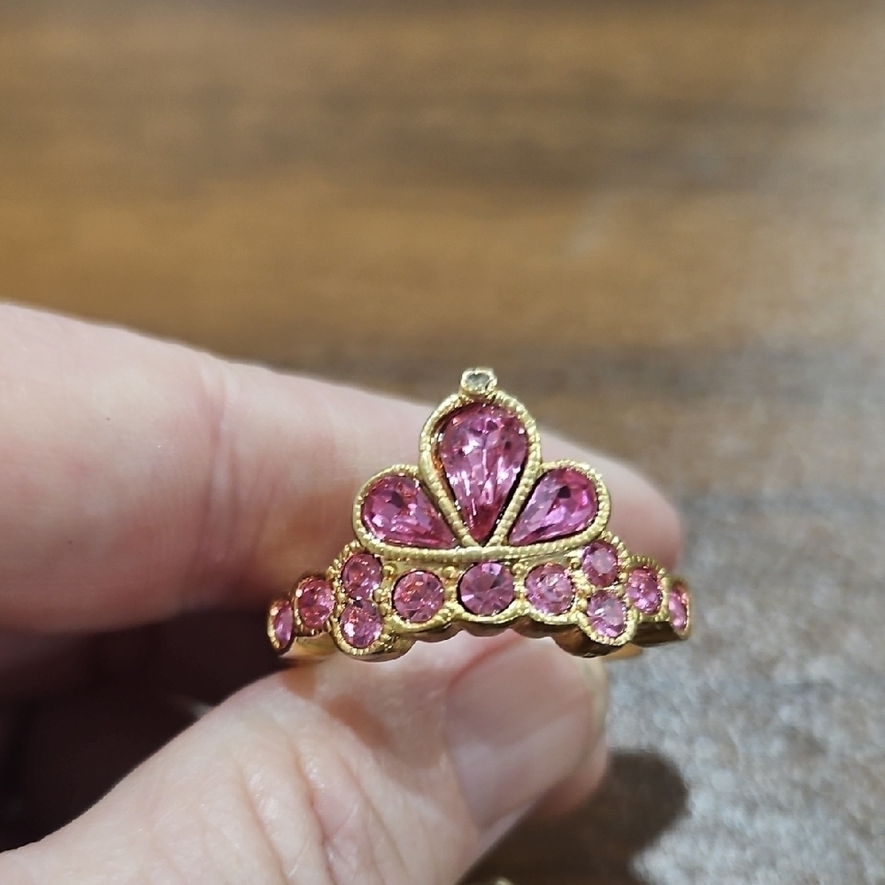 Gold and Pink Crown Pendant Necklace - Picture 7 of 7